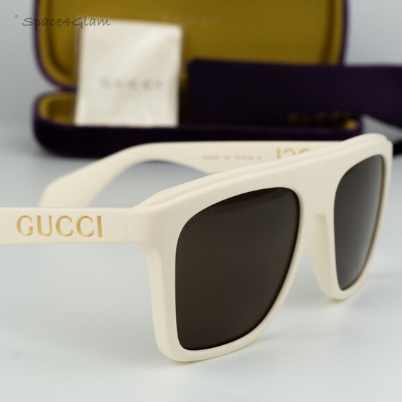 BRAND NEW Gucci GG1570S 003 Matte White Brown Unisex Pilot Sunglasses GG 1570S - Picture 3 of 7